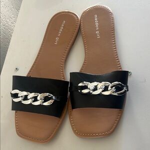 Madden Girl Black Slide Sandals with Chain Detail